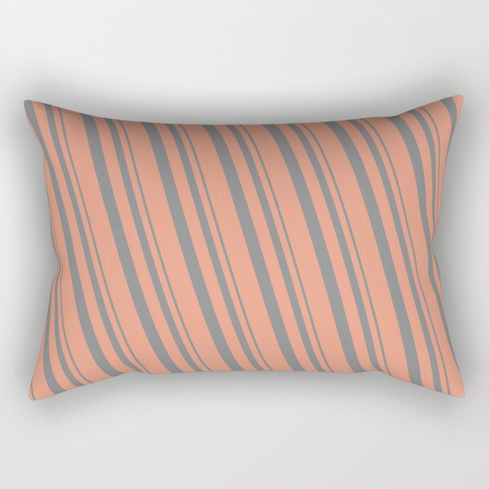 Gray and Dark Salmon Colored Lined Pattern Rectangular Pillow