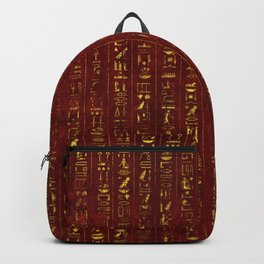 Golden Egyptian  hieroglyphics on red leather Backpack