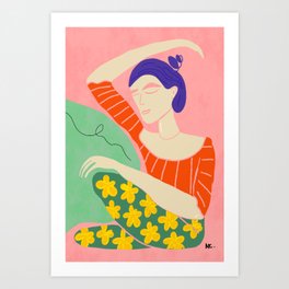 A Peaceful Moment - Colorful Pop-Art Woman Resting - | orange pink purple green yellow | Art Print