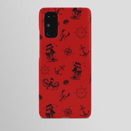 Red And Black Silhouettes Of Vintage Nautical Pattern Android Case