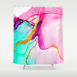 Transparent creativity. Abstract artwork. Trendy wallpaper. Ink colors are amazingly bright, luminous, translucent, free-flowing, and dry quickly. Natural pattern, luxury. Shower Curtain