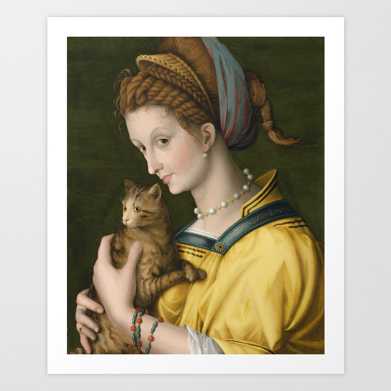 Portrait Of A Young Lady Holding A Cat By Bacchiacca 1525 Art