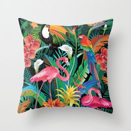 Tropical flowers and birds Throw Pillow