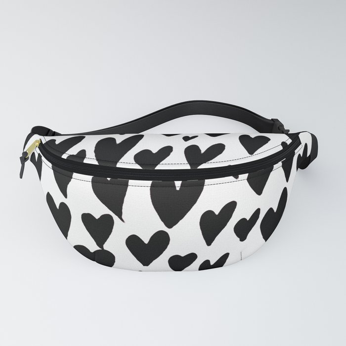 Valentines day hearts explosion - black and white Fanny Pack