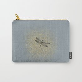 Sketched Dragonfly and Golden Fairy Dust on Greenish Gray Carry-All Pouch