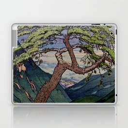 The Downwards Climbing - Summer Tree & Mountain Ukiyoe Nature Landscape in Green Laptop Skin