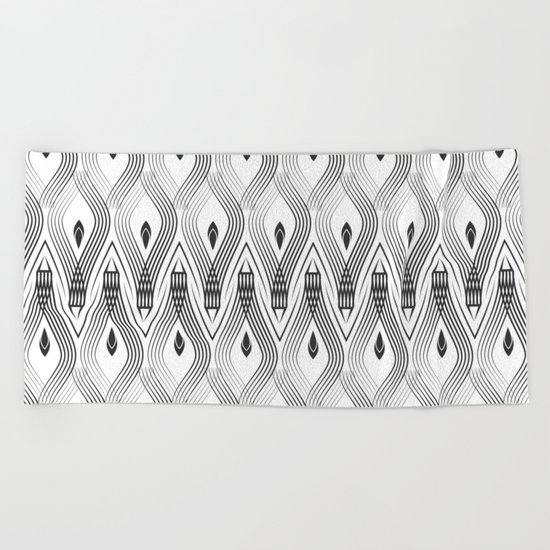 Art Deco 56 . black and gray spiral . Beach Towel