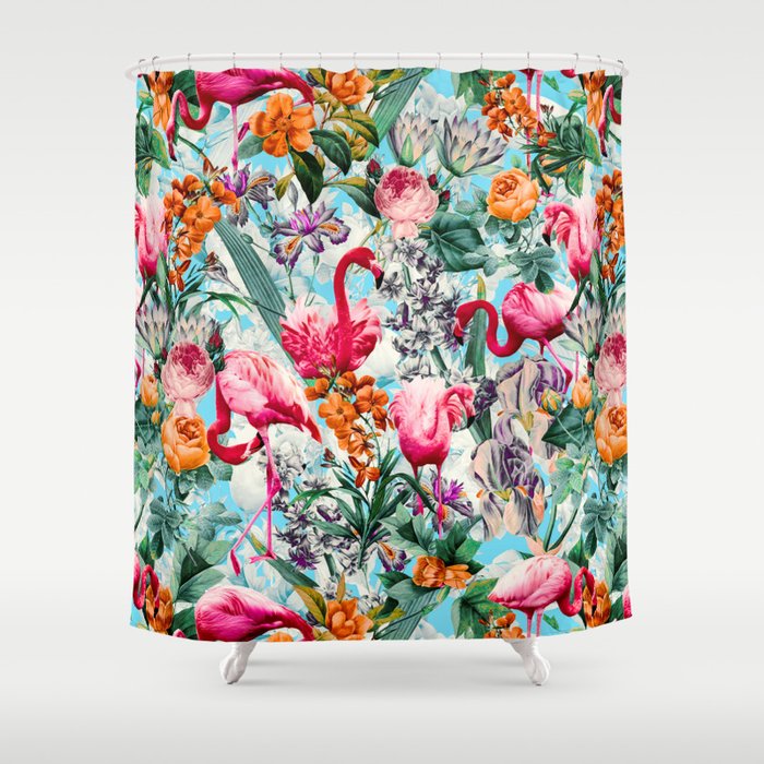 Floral and Flamingo VII pattern Shower Curtain