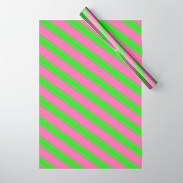 [ Thumbnail: Hot Pink and Lime Colored Lines Pattern Wrapping Paper ]