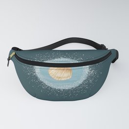 Watercolor Seashell and Blue Circle on Dark Green Fanny Pack
