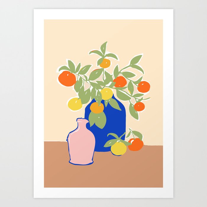Vintage Vases with Oranges Art Print