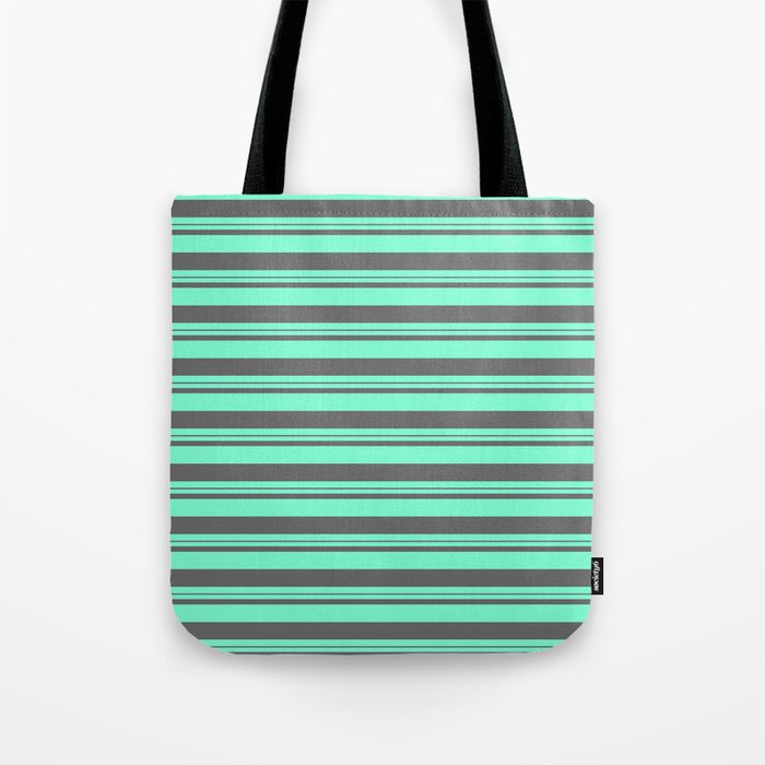 Aquamarine & Dim Gray Colored Lines Pattern Tote Bag
