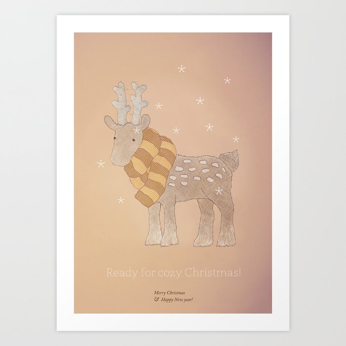 Christmas creatures- The Cozy Deer Art Print