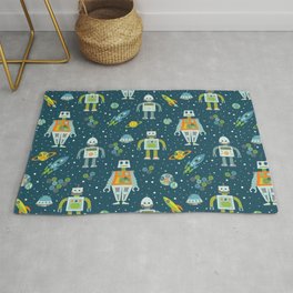 Robots in Space - Blue + Green Area & Throw Rug