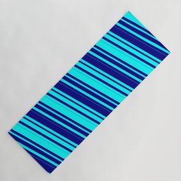 [ Thumbnail: Cyan & Blue Colored Lined Pattern Yoga Mat ]