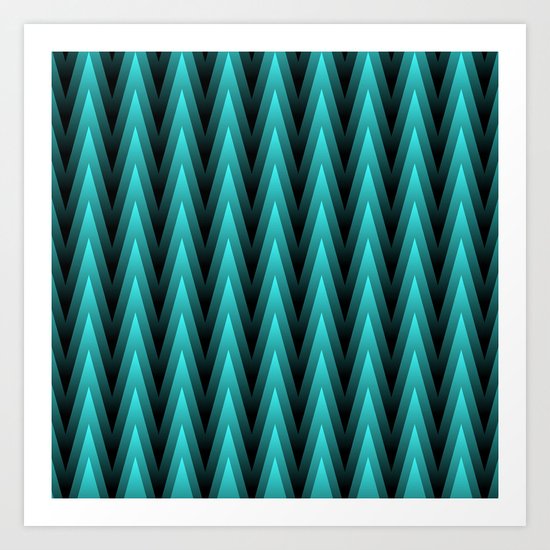 Spiky Chevrons, Teal/Black Art Print
