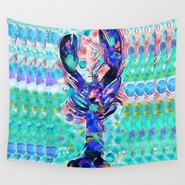 Colorful Whimsical Beach Art - Wild Lobster Wall Tapestry