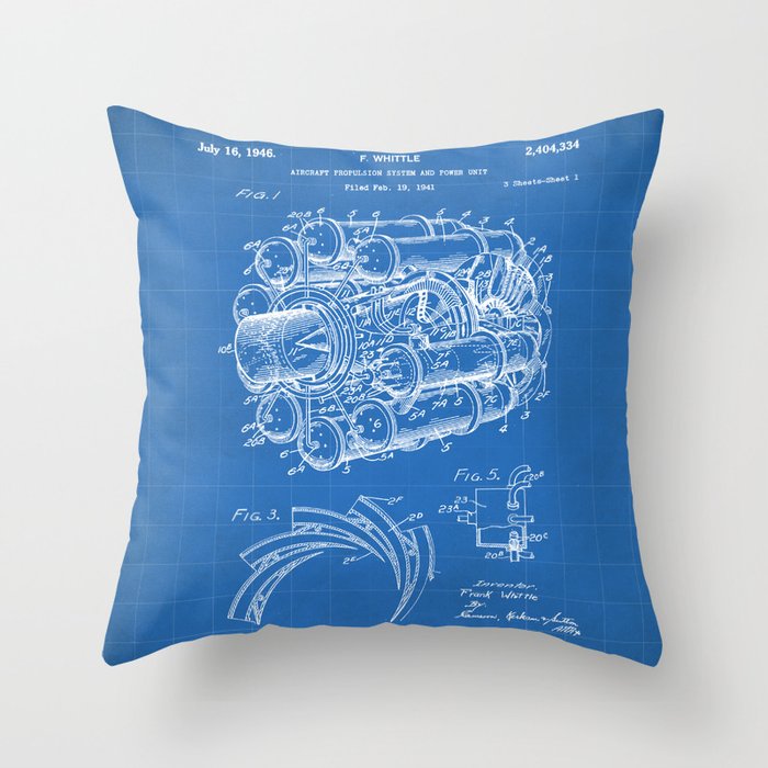 Airplane Jet Engine Patent - Airline Engine Art - Blueprint Throw Pillow