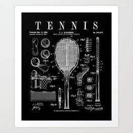 Tennis Racket And Ball Old Vintage Patent Drawing Print Art Print