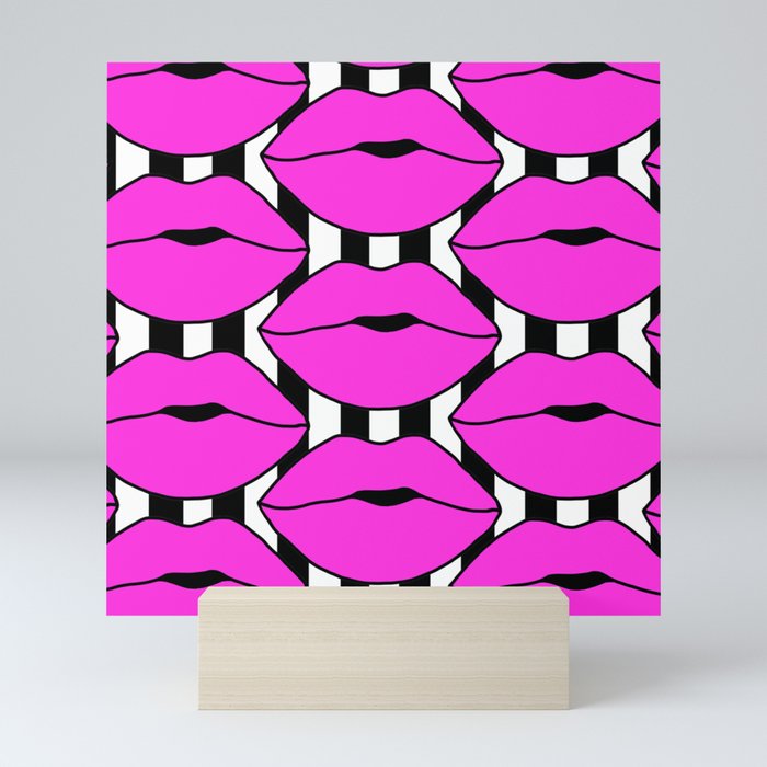 Pink Close up Stripe Lips Mini Art Print