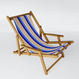 [ Thumbnail: Royal Blue, Dark Blue, Tan & Light Cyan Colored Stripes/Lines Pattern Sling Chair ]