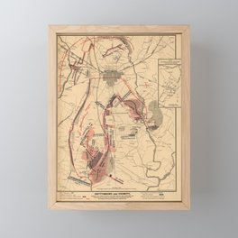 Vintage Map of Gettysburg and Vicinity, July 1863 Framed Mini Art Print