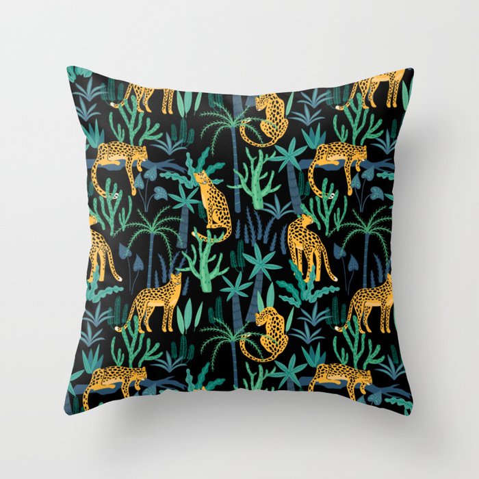 Leopard with Leaves Throw Pillow