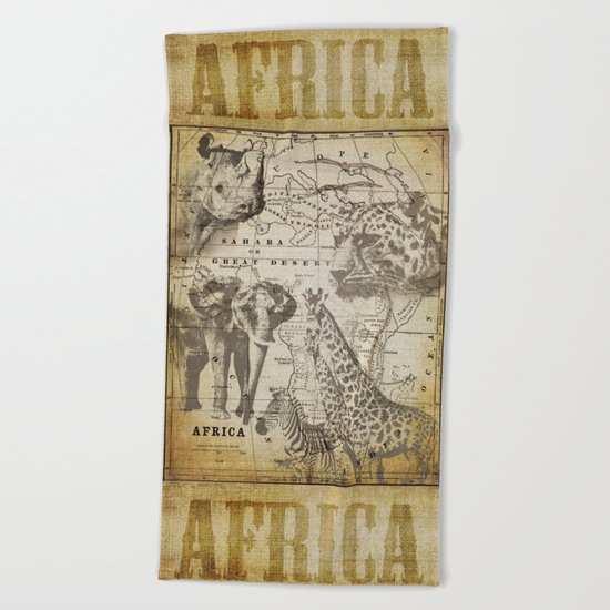Out of Africa vintage wildlife art Beach Towel