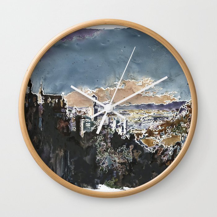 Neuschwanstein Castle Bavaria- Germany.  Watercolor painting New Schwanstein castle artwork (print) Wall Clock