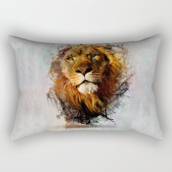 Water Color Splash Lion Rectangular Pillow