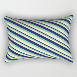 [ Thumbnail: Green, Beige, Midnight Blue & Turquoise Colored Lined/Striped Pattern Rectangular Pillow ]