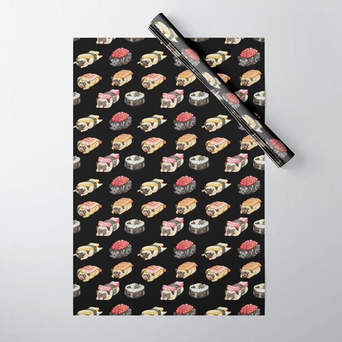 Sushi Pug Watercolor Wrapping Paper