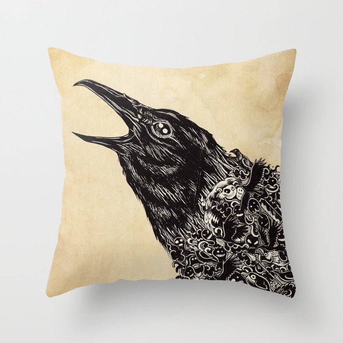 CROW-ded Throw Pillow by Kerby Rosanes | Society6