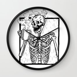 Skeleton Drinking a Cup of Coffee Wall Clock