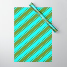 [ Thumbnail: Aqua and Green Colored Stripes/Lines Pattern Wrapping Paper ]