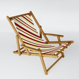 [ Thumbnail: Maroon, Tan, and Mint Cream Colored Stripes Pattern Sling Chair ]