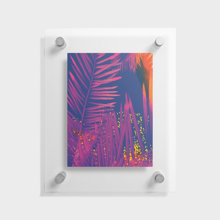 Pink Palms With Fireworks Floating Acrylic Print