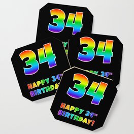 [ Thumbnail: HAPPY 34TH BIRTHDAY - Multicolored Rainbow Spectrum Gradient Coaster ]