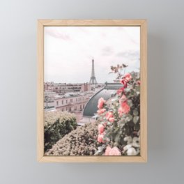 Paris France Eiffel Tower Pink Flowers Photography Framed Mini Art Print