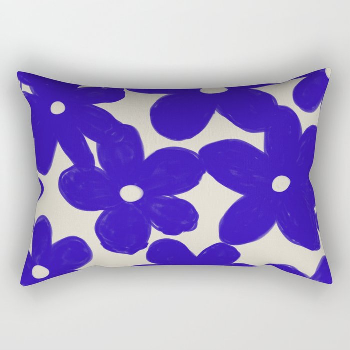 Groovy Eclectic Flowers in Navy Blue Rectangular Pillow