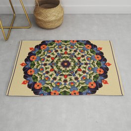 Flower and Fruit Collage Mandala Rug | Multicolored, Artistic, Abstract, Geometry, Kaleidosope, Collage, Geometric, Pattern, Floral, Garden 