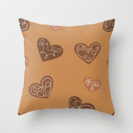 Gingerbread Hearts Brown Throw Pillow