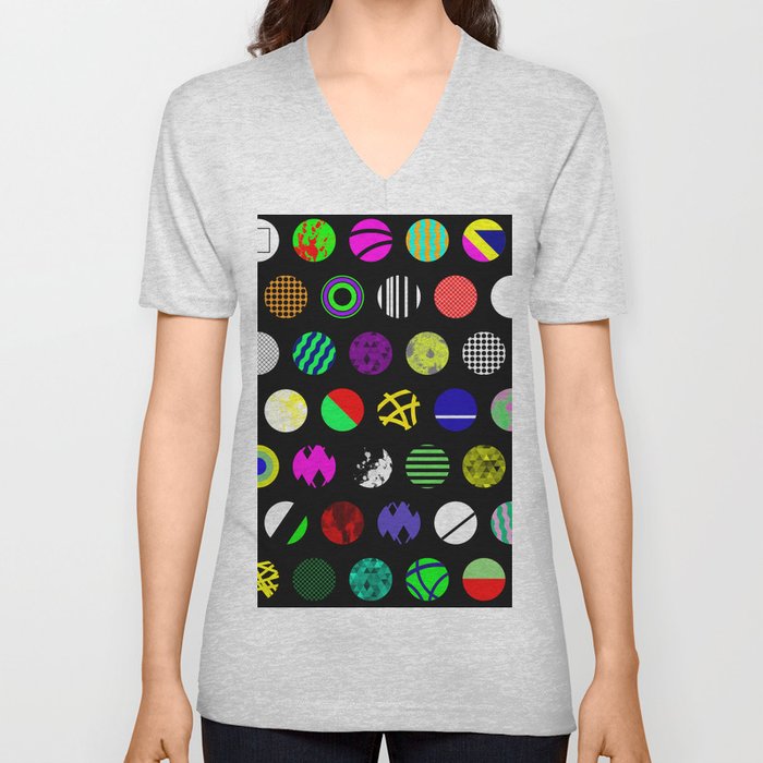 Eclectic Circles - Abstract collage of random, colourful, bold, eclectic circles V Neck T Shirt