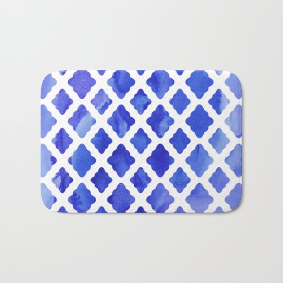 Watercolor Diamonds in Cobalt Blue Bath Mat