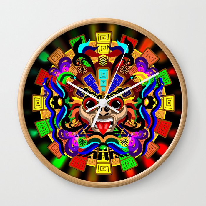 Aztec Warrior Mask Wall Clock