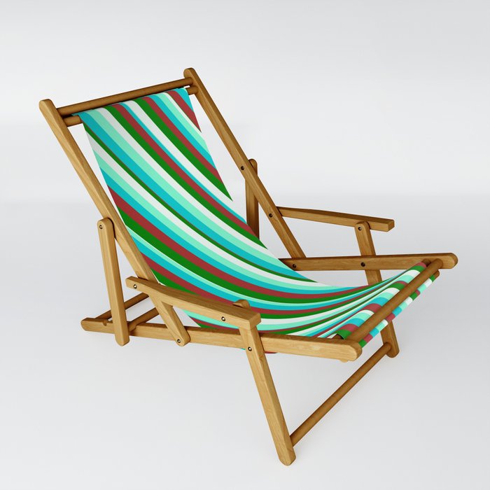 Eyecatching Aquamarine, Dark Turquoise, Brown, Green, and Mint Cream Colored Pattern of Stripes Sling Chair