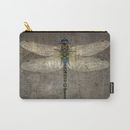 Dragonfly On Distressed Metallic Grey Background Carry-All Pouch