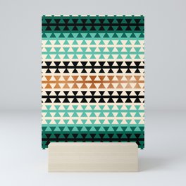Desert Boho Ethnic Pattern with Triangles (shades of green) Mini Art Print