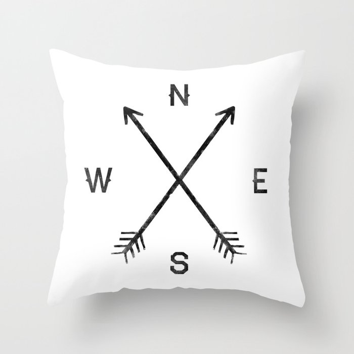 Compass (White) Throw Pillow