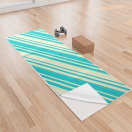 [ Thumbnail: Dark Turquoise & Light Yellow Colored Lines/Stripes Pattern Yoga Towel ]